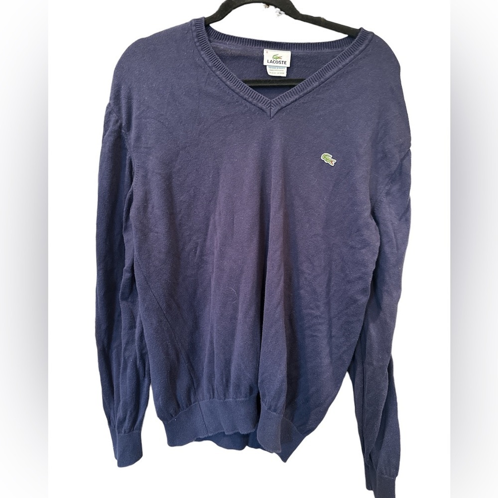 Lacoste Size 6 (L) Blue V  Neck Pullover Sweater‎ Very Good